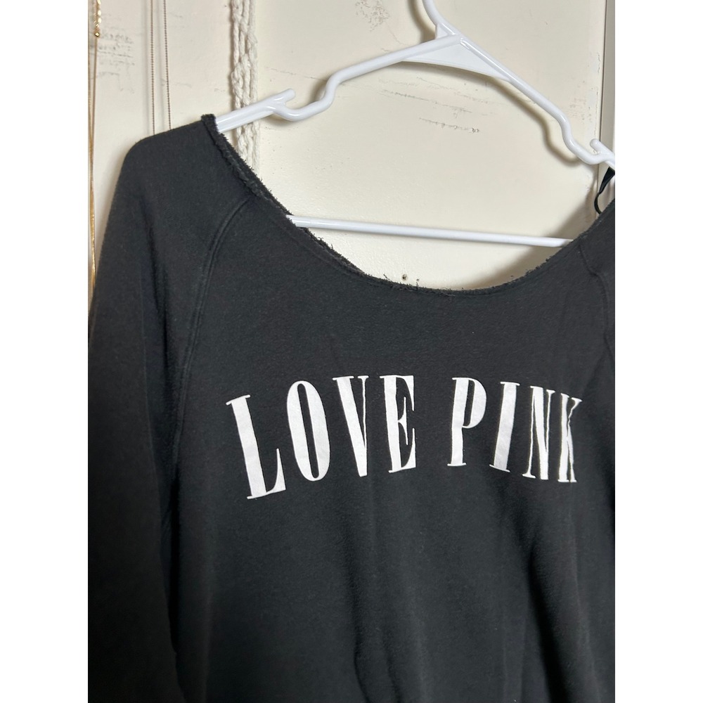 Victoria's Secret PINK Black Off The Shoulder Love Pink Graphic Sweatshirt S - Picture 2 of 6